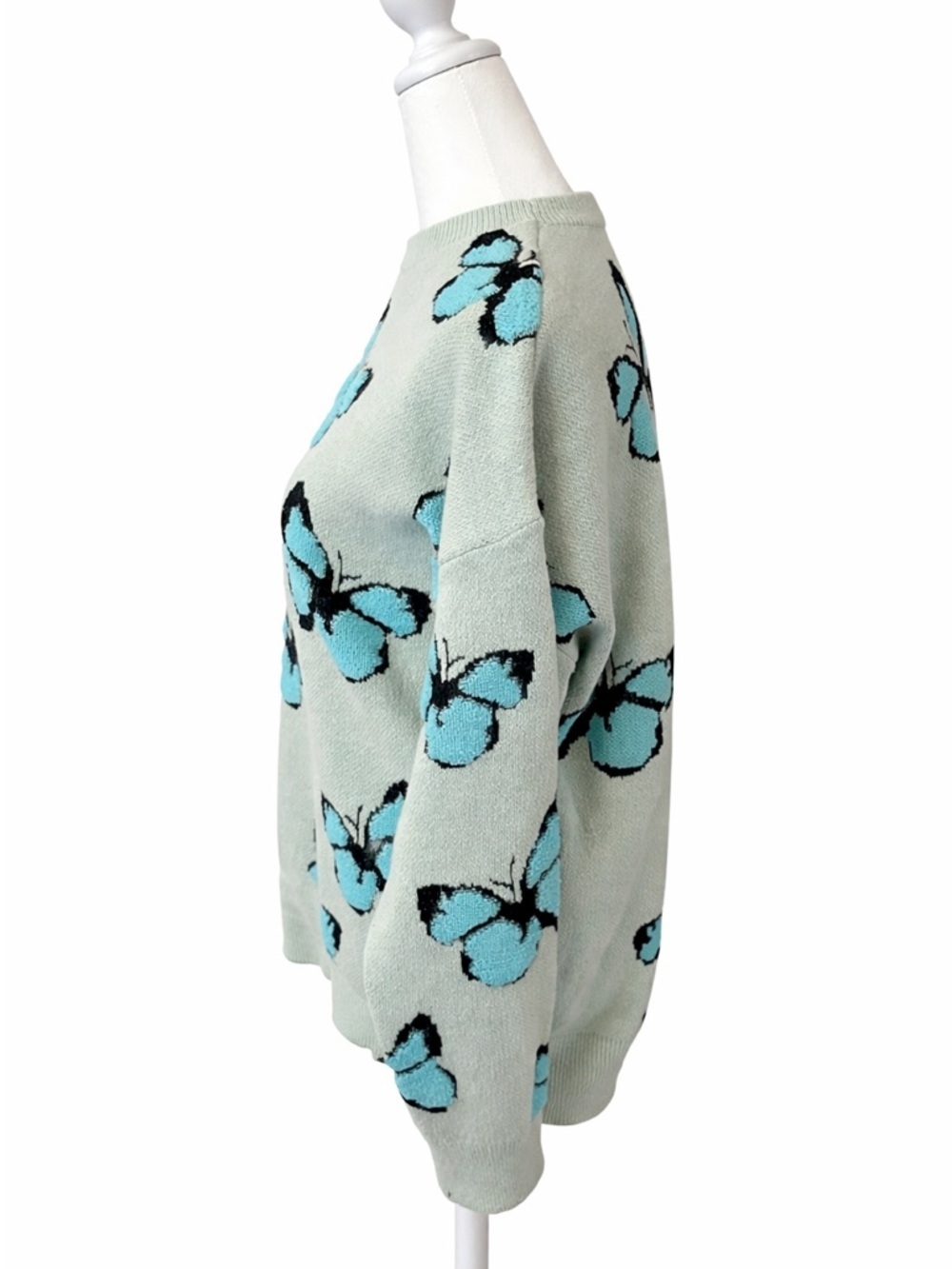 Butterfly Pattern Mint Blue Crewneck Sweater - Picture 2 of 3